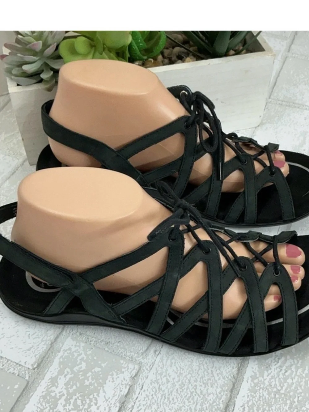 Abeo Black Lace-Up Strappy Gladiator Sandals